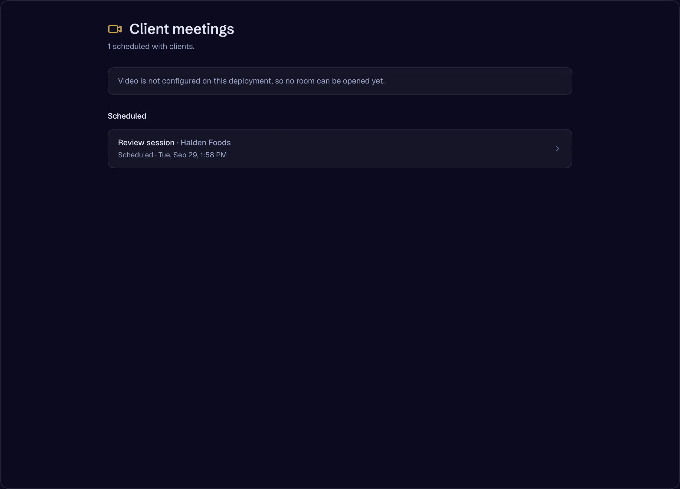 Meetings addressed to a client company, scheduled and recorded.