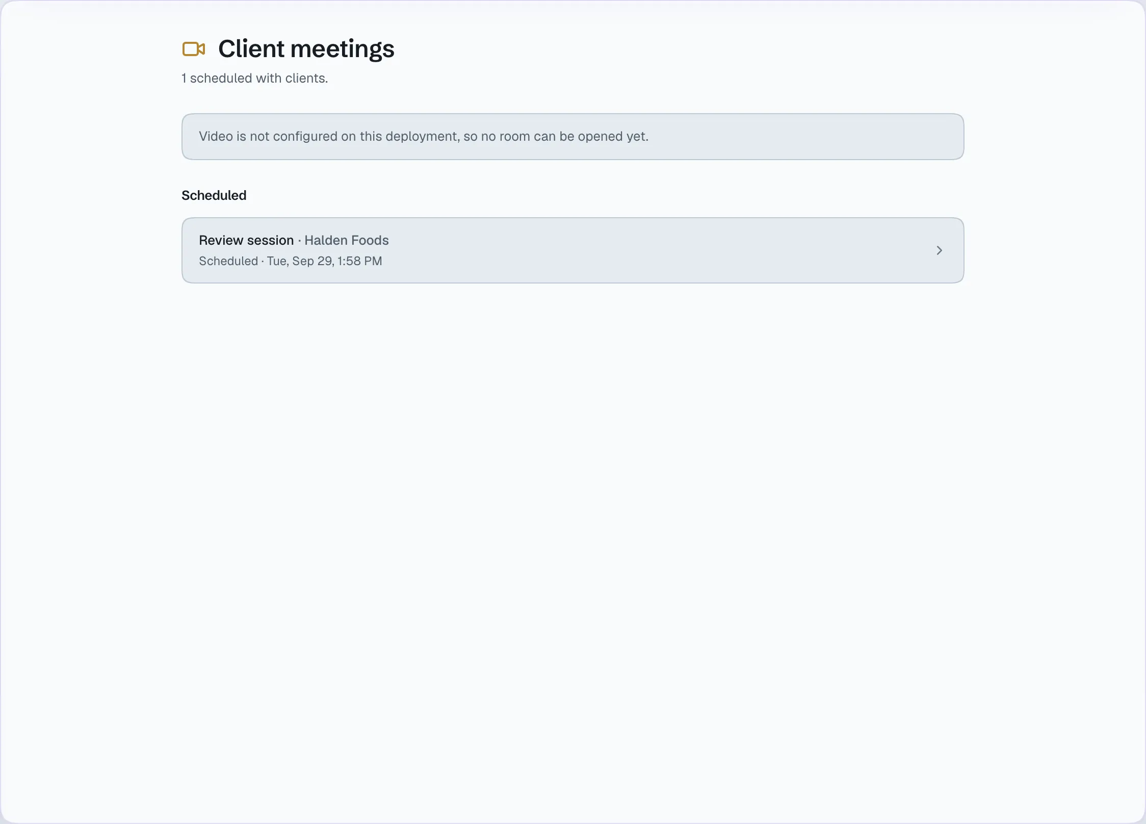 Meetings addressed to a client company, scheduled and recorded.