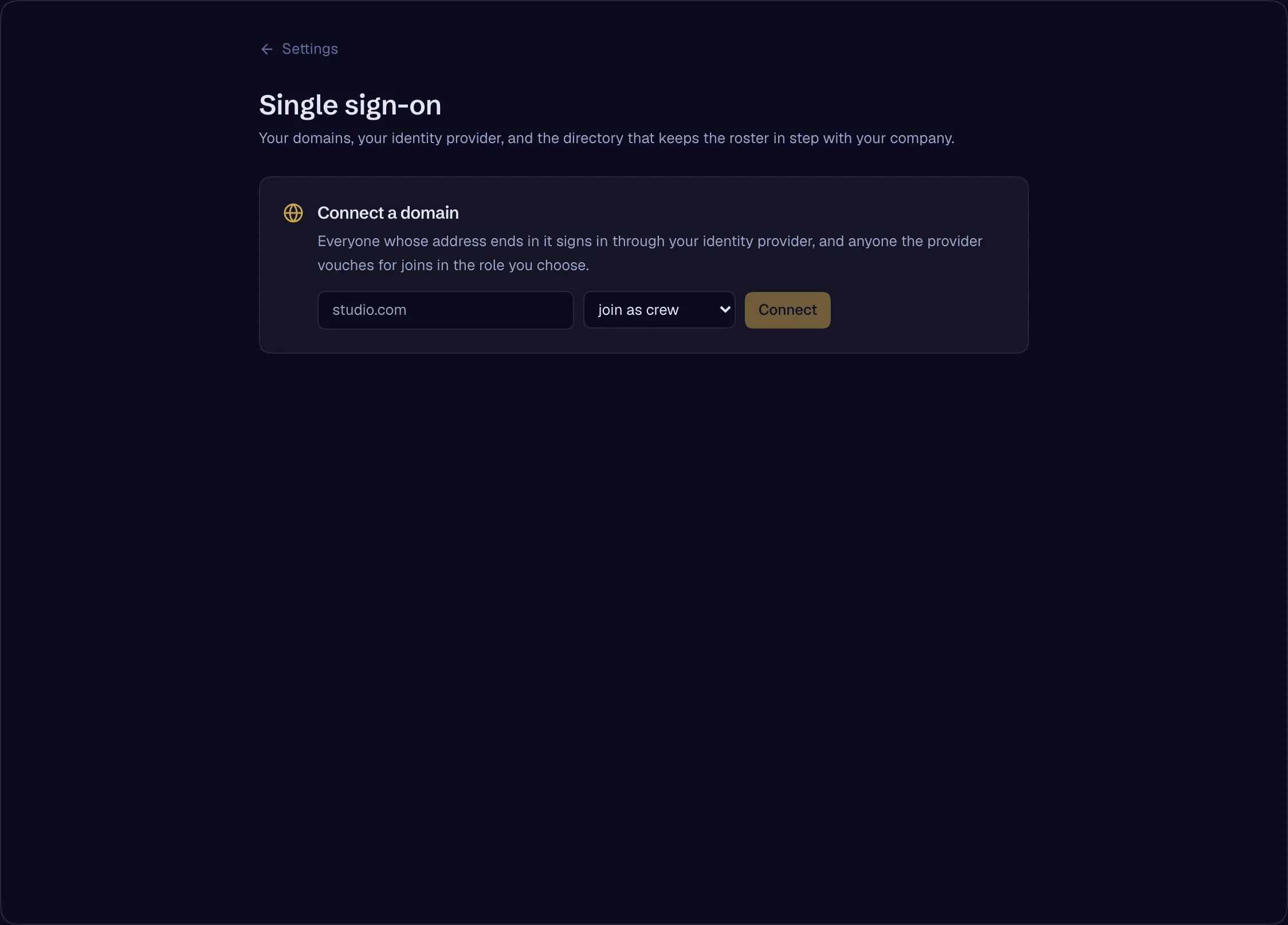 Single sign-on settings: a domain to prove, a provider to connect, enforcement and SCIM.