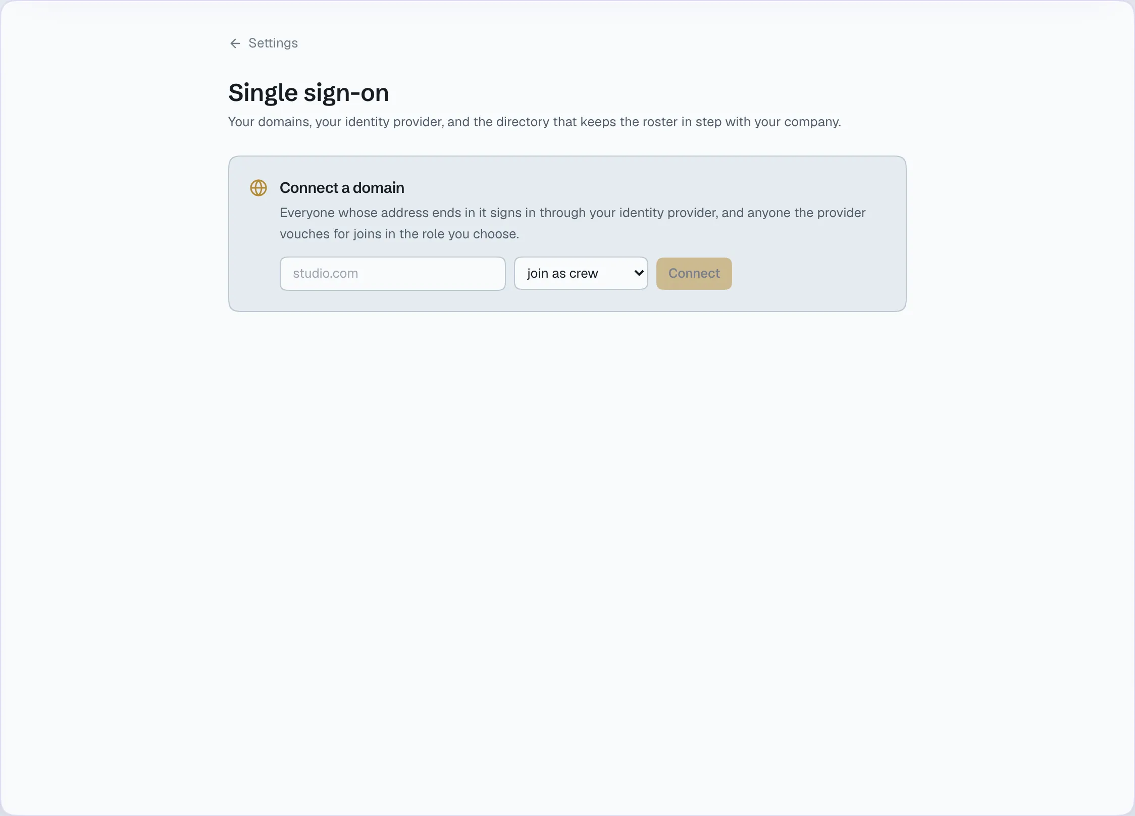 Single sign-on settings: a domain to prove, a provider to connect, enforcement and SCIM.